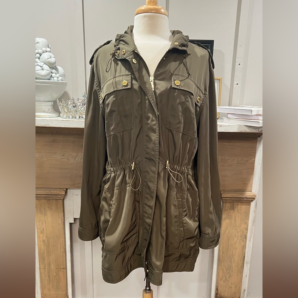 Michael Kors Utility/Military style Jacket w/Drawstring Waist and Gold Hardware